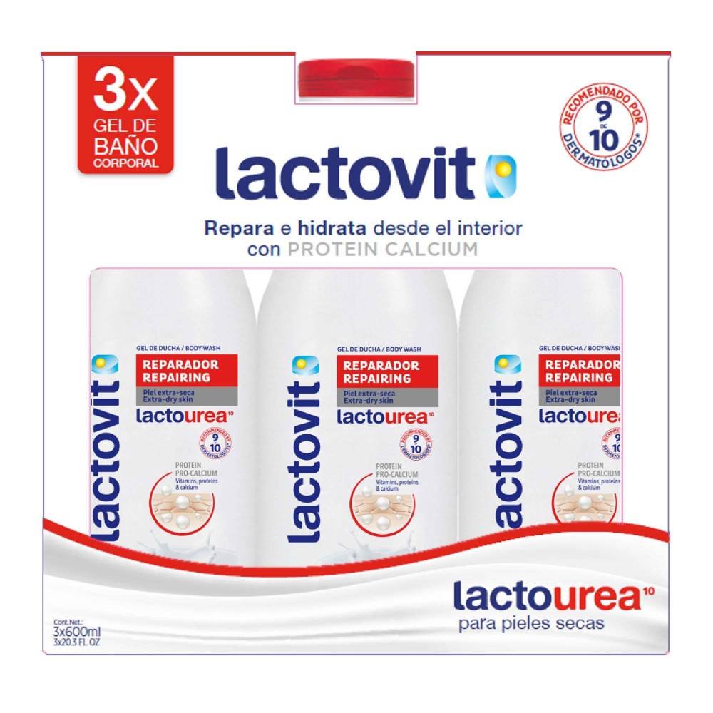 Gel de Baño Lactovit Lactourea 3 pzas de 600 ml