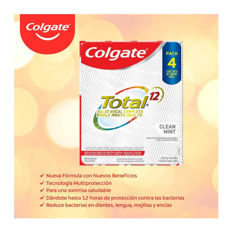 Crema Dental Colgate Total 12 Multiprotección 4 pzas de 150 ml
