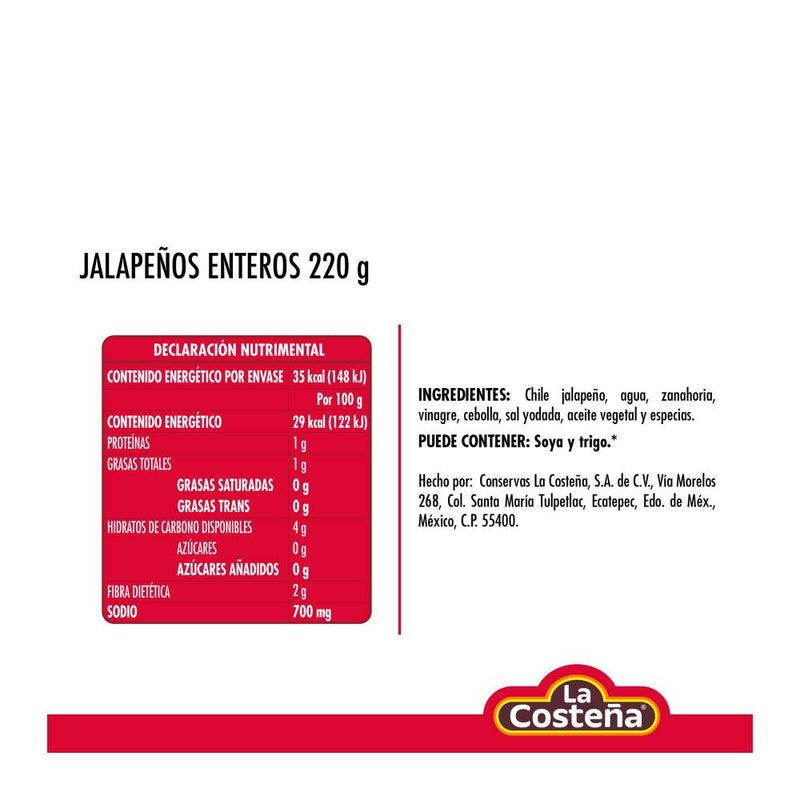 Chiles Jalapeños La Costeña en Escabeche 6 pzas de 220 g