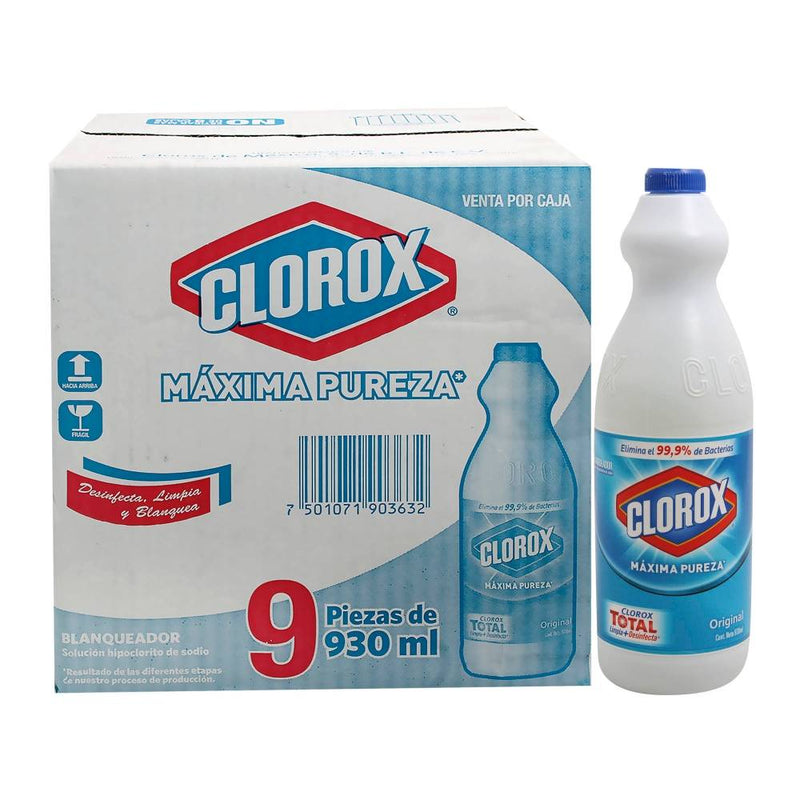 Blanqueador Clorox Máxima Pureza 9 pzas de 930 ml