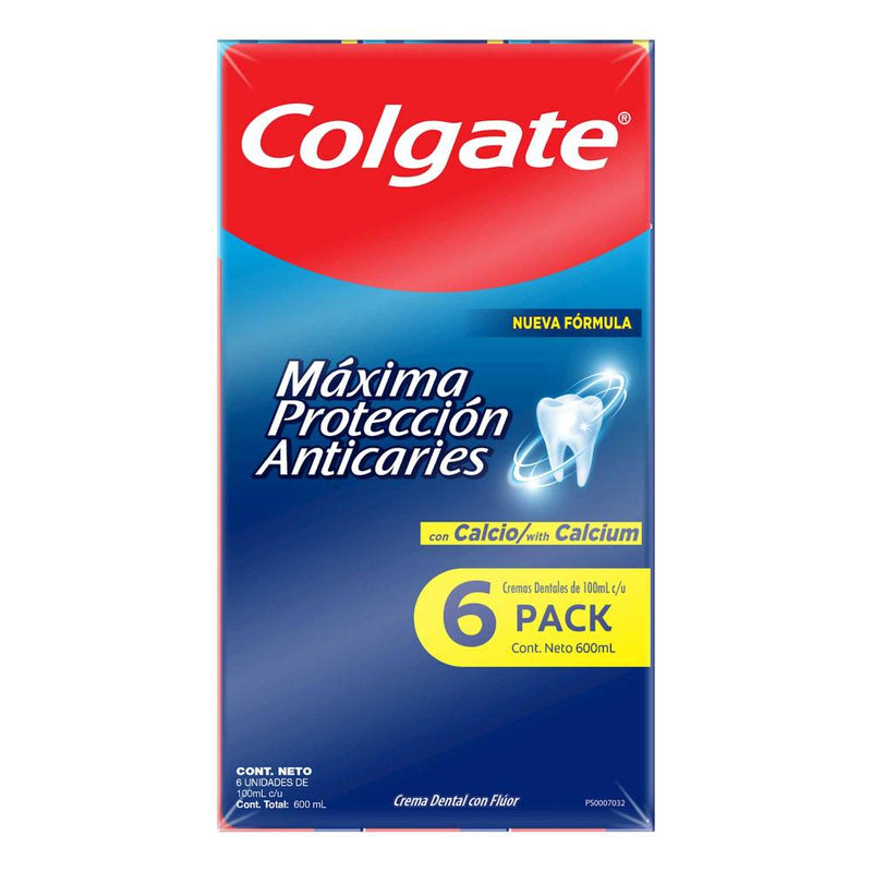 Crema Dental Colgate Máxima Protección Anticaries con Flúor y Calcio 6 pzas de 100 ml