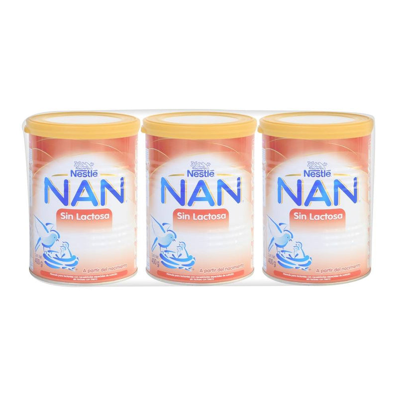 Fórmula Infantil NAN Sin Lactosa con 3 Latas de 400 g c/u