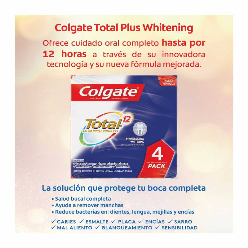 Crema Dental Colgate Total 12 Multiprotección Professional Whitening 4 pzas de 125 ml