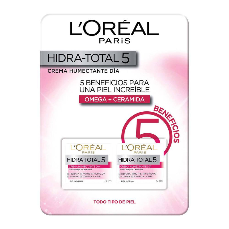 Crema Facial L'Oréal Hidra Total 5 Beneficios 2 pzas de 50 ml