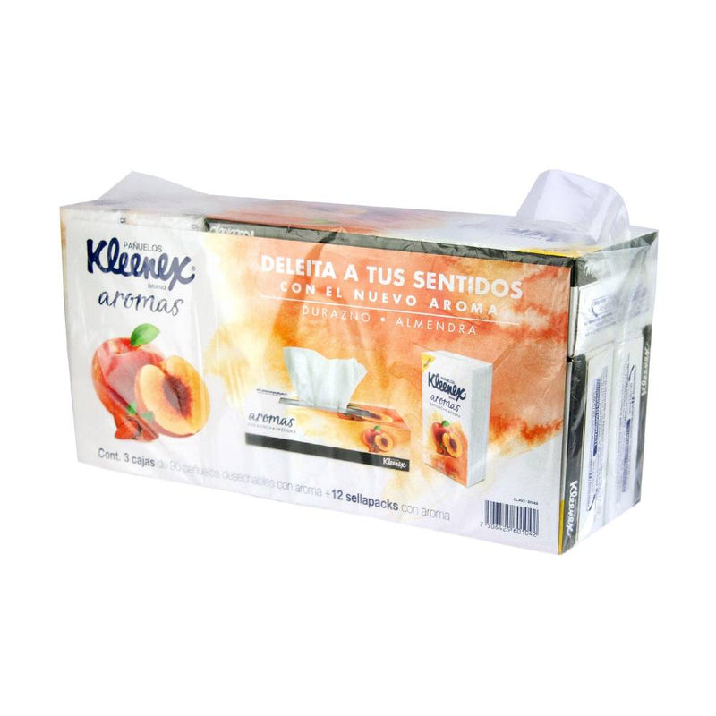 Pañuelos Desechables Kleenex Aromas 3 Cajas + 12 Paquetes Portables