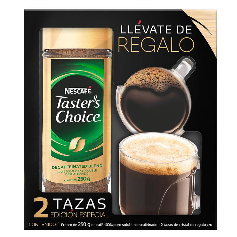 Café Soluble Taster's Choice Nescafé Descafeinado 250 g  + 2 Tazas de Cristal