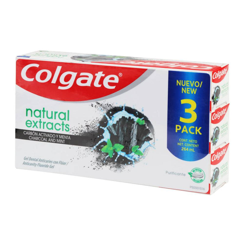Crema Dental Colgate Natural Extracts Carbón Activado y Menta 3 pzas de 88 ml c/u