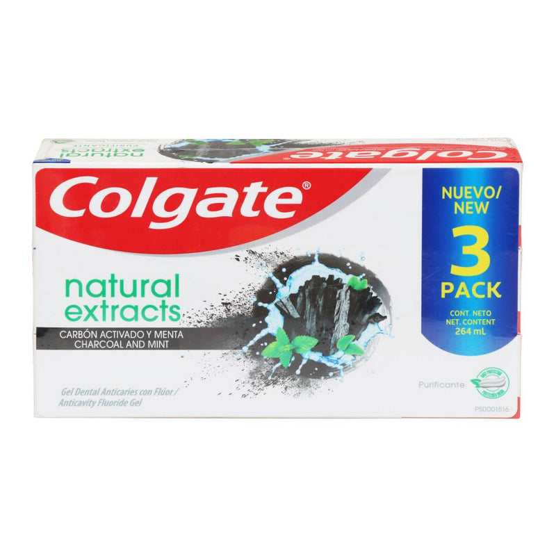 Crema Dental Colgate Natural Extracts Carbón Activado y Menta 3 pzas de 88 ml c/u