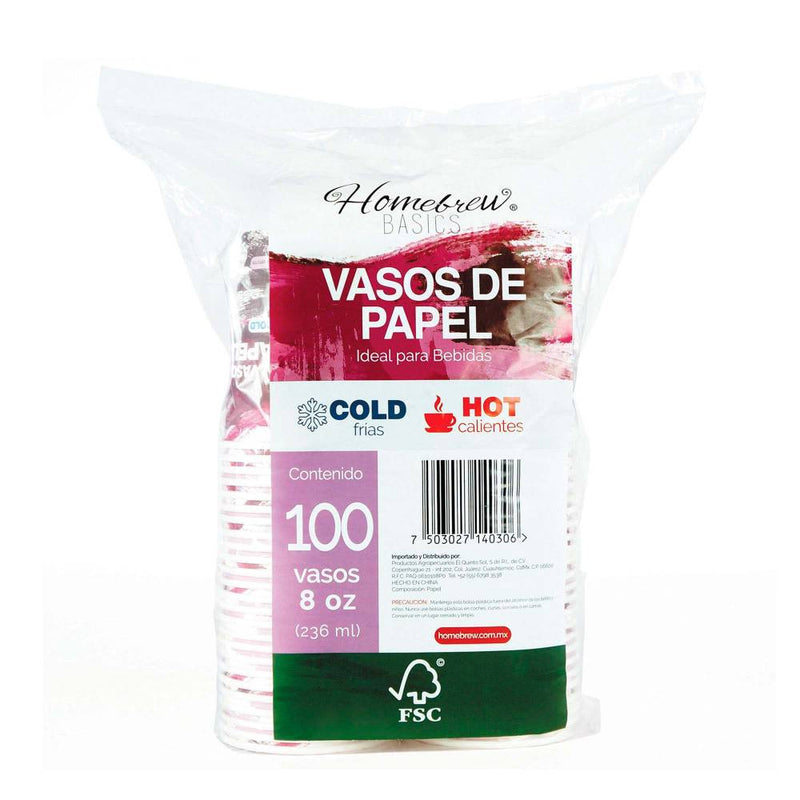 Vaso Desechable Homebrew Hot & Cold 8 oz con 100 pzas