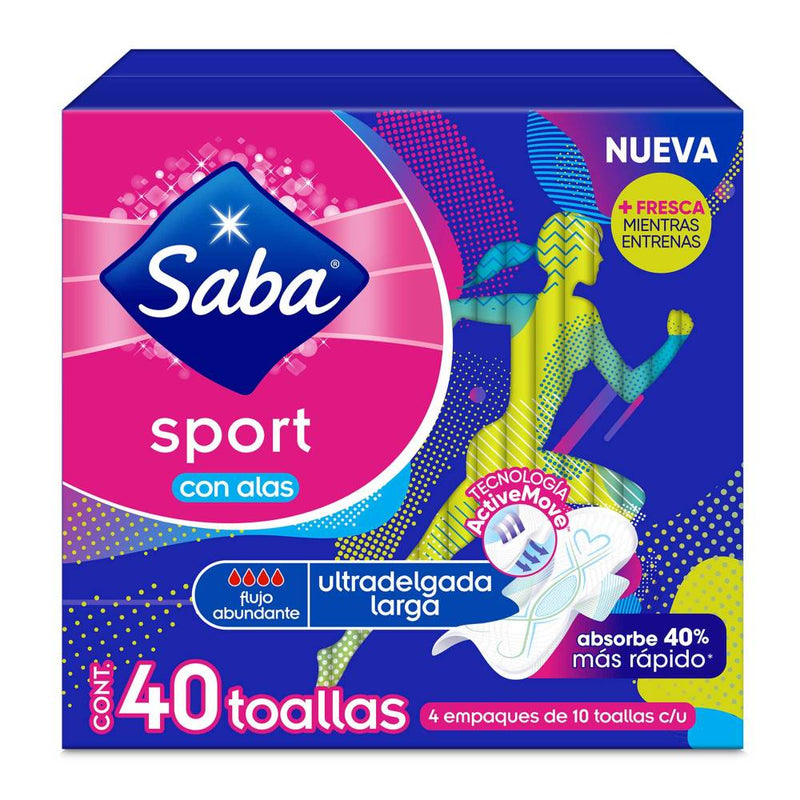 Toallas Femeninas Saba Sport Ultradelgada Larga con 40 pzas