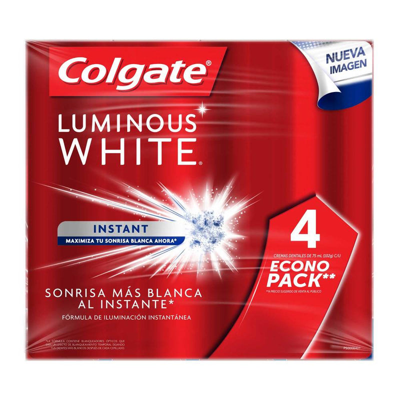 Crema Dental Colgate Luminous White 4 pzas de 75 ml c/u